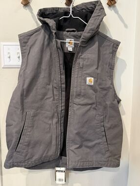 Carhartt Gray Hooded Duck Canvas Vest with Logo